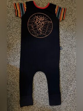 Kids Black 'Grand Canyon' Graphic One-Piece Bodysuit with Multicolor Stripes
